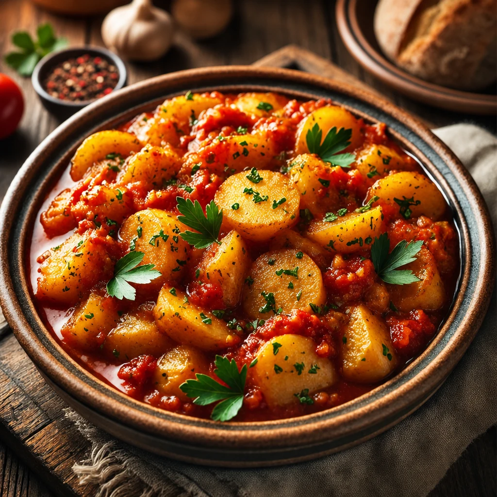 Erdäpfelgulasch mit Baguette