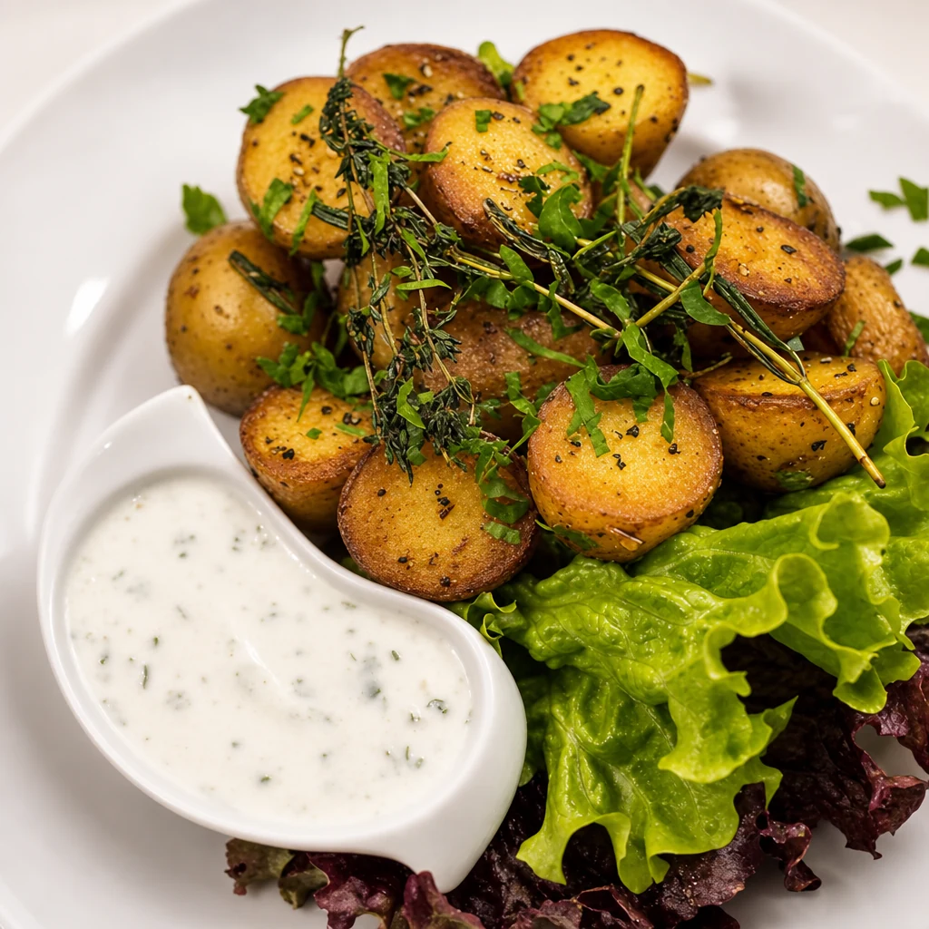 Gebackene Kartoffel auf Salat