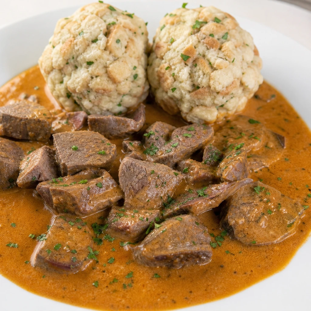 Schweinsbeuschel mit Semmelknödel