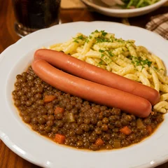 Linsen und Spätzle (mit Würstchen)