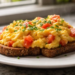 Rührei mit Tomaten auf Toast