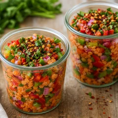 Scharfer Linsensalat im Glas
